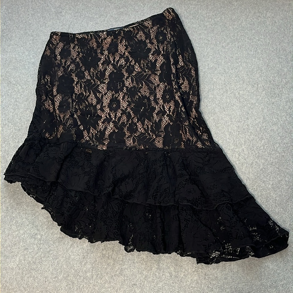 Whimsigoth Fairy Grunge Lace Skirt Large Vamp Asymmetrical Floral Witchy